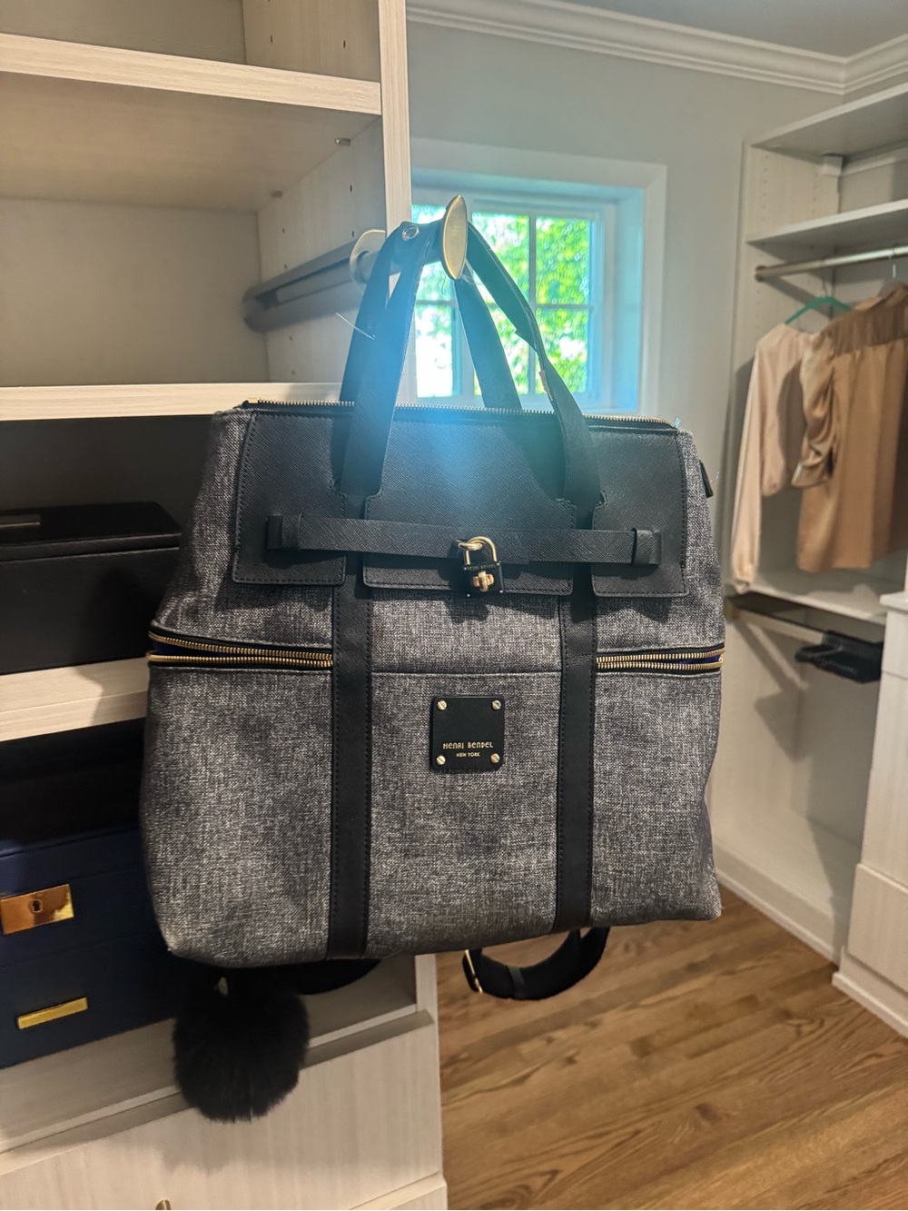 Henri Bendel Gray Canvas Tote with Black Trim - Picture 2 of 4